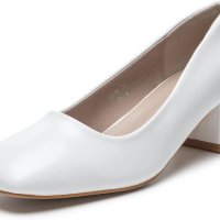 Дамски кортови обувки с блок ток, масивни средни ниски токчета, бели, размер 43, снимка 1 - Дамски ежедневни обувки - 43751424