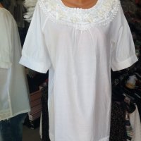 КРАСИВА удължена бяла риза/блуза, обшита с перли - размер Л/ХЛ , снимка 2 - Ризи - 37100888