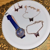 Дамски часовник, колие, обеци и гривна, снимка 1 - Гривни - 43414977