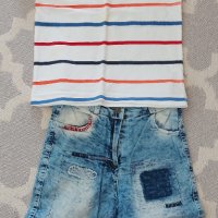 Комплект тениска и къси дънкови панталони за момче Размер 4-6 години, снимка 1 - Детски комплекти - 37768060