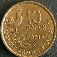 10 франка 1951 В, Франция, снимка 1 - Нумизматика и бонистика - 28432888