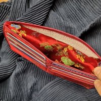 Голямо  портмоне от КОПРИНА,  японски стил, бордо на цветя, снимка 9 - Портфейли, портмонета - 39488353