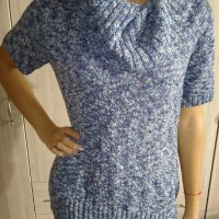Синя плетена блуза с яка, снимка 2 - Блузи с дълъг ръкав и пуловери - 27455678