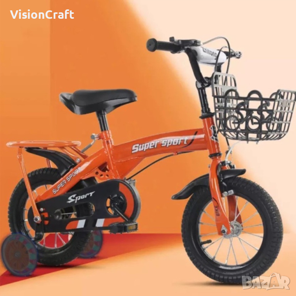 Детски велосипед с противоплъзгащи се гуми и светещи помощни колела, снимка 1