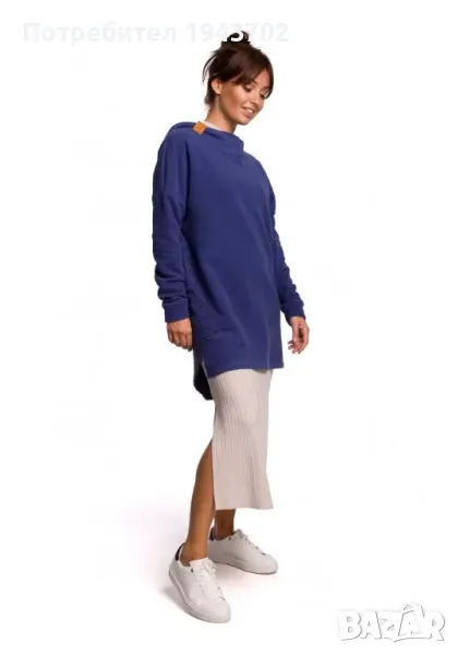 Дамски пуловер с качулка в цвят индиго B176 BE, снимка 1