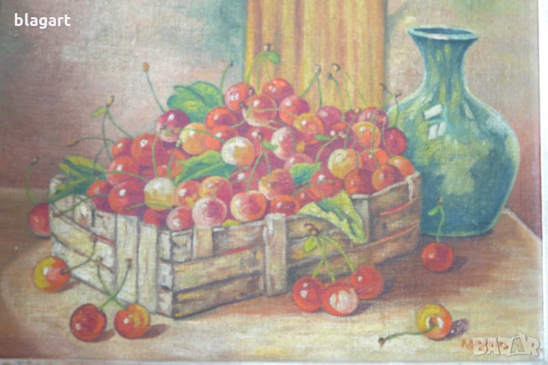 Стара картина "Натюрморт с череши", снимка 1