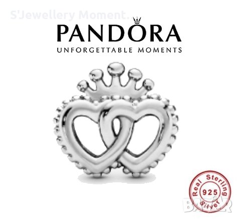 Талисман Пандора 925 Crown & Interwined Hearts Charm, снимка 1