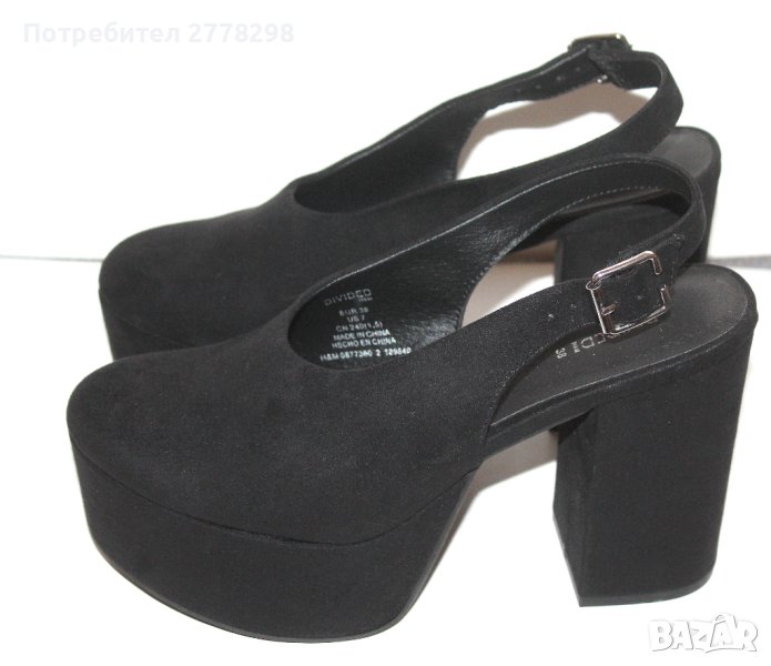 H&M Нови обувки на платформа с дебел ток, черни, размер 38, снимка 1