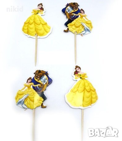 12 бр Красавицата и Звяра топер топери клечки за мъфини кексчета декорация парти, снимка 1