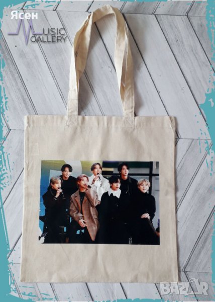 Текстилна еко торба или раничка, с фотос или лого на BTS, снимка 1