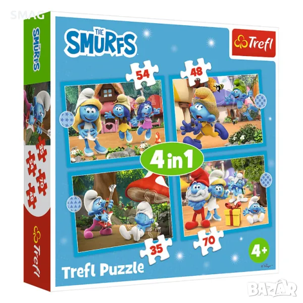 Пъзел Смърфове 4 в 1 S_1247839, снимка 1