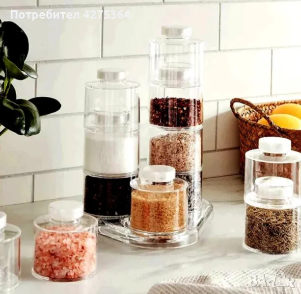 Стилен и практичен органайзер за подправки – Комплект от 12 бурканчета на въртяща се основа, снимка 1