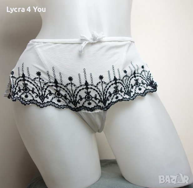 Blanc Nacre 40/42 (M/L) луксозни бели тюлени бразилиани с черна бродерия, снимка 1