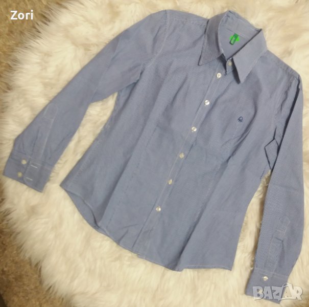 Дамска риза в много ситно синьо-бяло каре, снимка 1