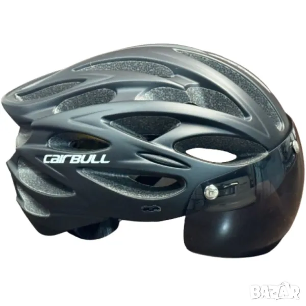 Комфортна И Отлично Защитаваща Каска С Очила За Отлична Видимост И Задна Светлина + Безпл. Доставка, снимка 1