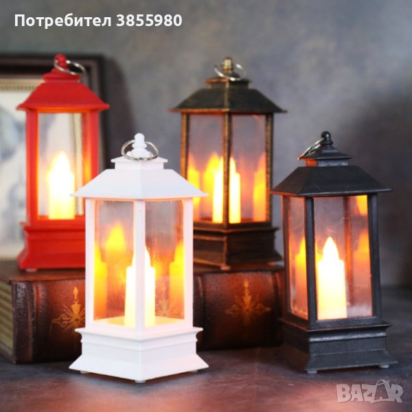 Висяща декоративна лампа тип фенер със свещ на батерии, снимка 1
