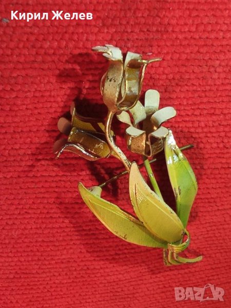 СТАРА ФЛОРАЛНА ПОЗЛАТЕНА БЕЛ ЕПОК БРОШКА - ЦВЕТЕ РЕТРО БИЖУ МАЙСТОРСКА РЯДКА ИЗРАБОТКА 20705, снимка 1