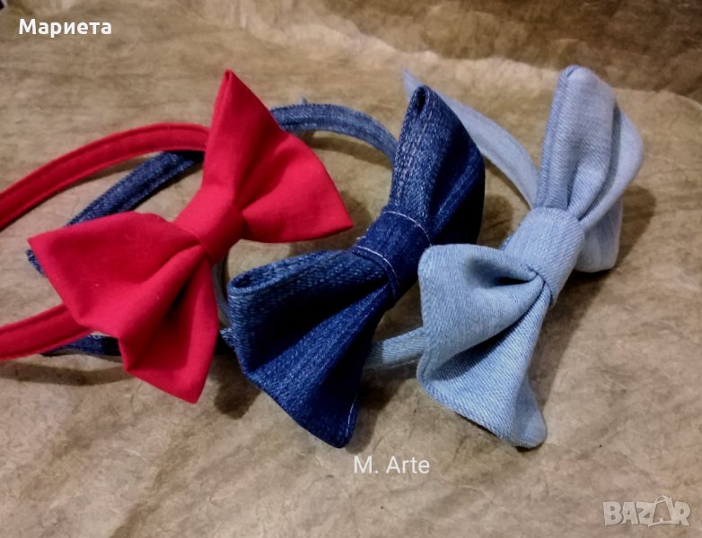 Диадема с панделка Диадема Деним Дънкова Диадема Червена Диадема Ръчна Изработка , снимка 1