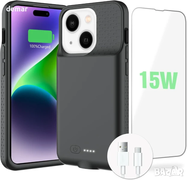 Калъф с батерия BOPPS за iPhone 15/15 Pro, 7000mAh, Черен; Червен, снимка 1