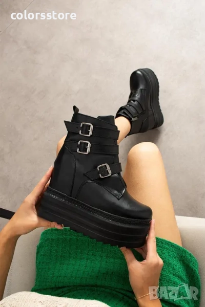 Боти на платформа - черна кожа - BML40 , снимка 1