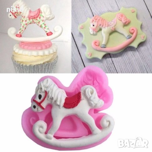 дървено конче кон клатушка силиконов молд форма украса торта фондан шоколад и др., снимка 1