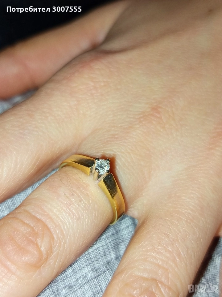 дамски златен пръстен с диамант , снимка 1