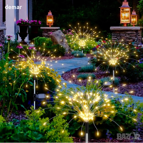Соларни фойерверки Soarling, декоративни соларни градински лампи за открито, 4 броя, 480 LED, снимка 1