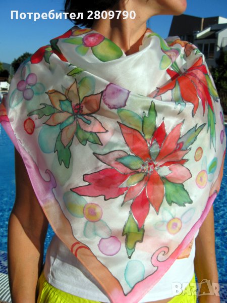 Чудесен шал от естествена коприна Коледна звезда / Wonderful shawl of natural silk Christmas star, снимка 1