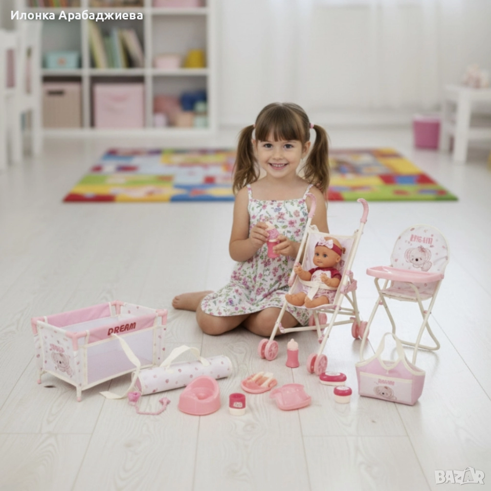 Комплект от 16 части с бебе, количка и аксесоари – Идеален коледен подарък за малки принцеси, снимка 1