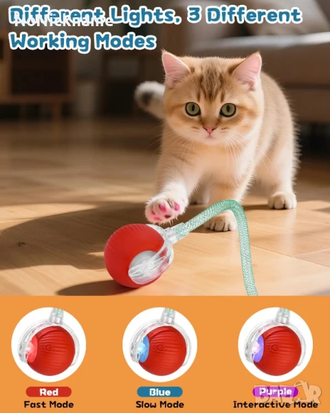 Интерактивна играчка за котки автоматично търкаляща се топка с опашка презареждаща, домашни любимци, снимка 1