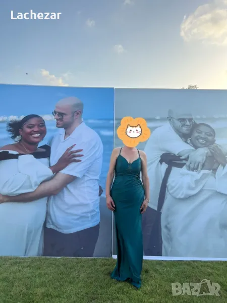 Дълга рокля от сатен, обувки и чанта , снимка 1