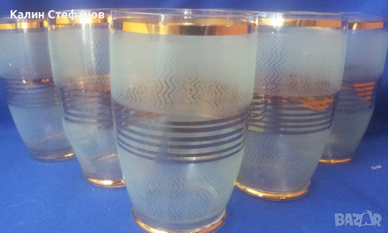 Ретро чаши, златни кантове, мат, тънкостенни 6 бр, снимка 1