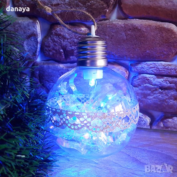 1260 Светеща коледна топка с pvc дантела за украса на елха 8см диаметър, снимка 1