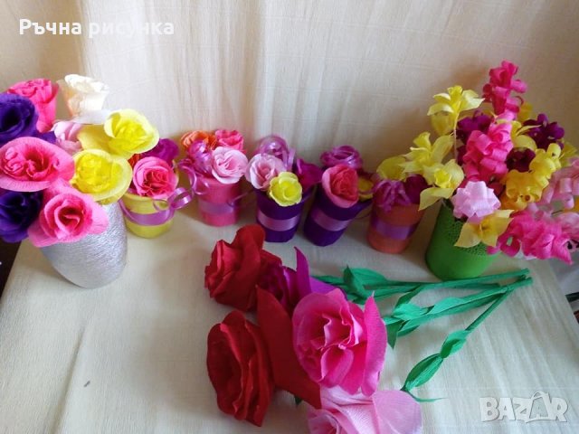 Цветя и букети от хартия ръчна изработка, снимка 13 - Декорация за дома - 32704097