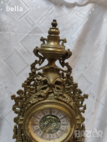 Масивен немски брoнзов  настолен часовник Рококо стил (West Germany), снимка 4 - Антикварни и старинни предмети - 53220725
