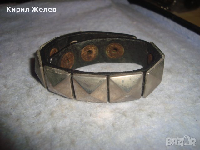 СТАРА РОКЕРСКА КОЖЕНА ХЕВИ МЕТЪЛ СТИЛ ГРИВНА с МЕТАЛНИ ПЛОЧКИ 29097, снимка 5 - Гривни - 37912744