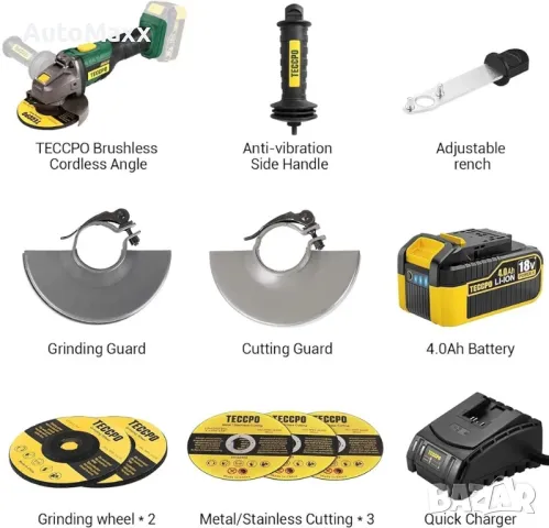 Акумулаторен ъглошлайф TECCPO 18 V, безчетков ъглошлайф 125 mm, 10 000 min-1, снимка 5 - Винтоверти - 49114038