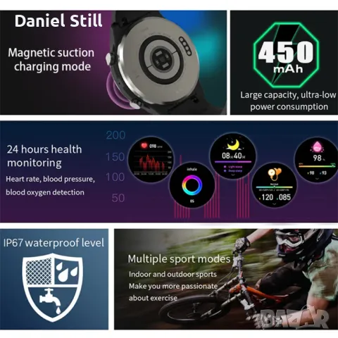 2025 НОВ Модел Луксозен Смарт часовник Голям 1,6" AMOLED дисплей Памет 4G ROM , снимка 11 - Водоустойчиви - 47401350