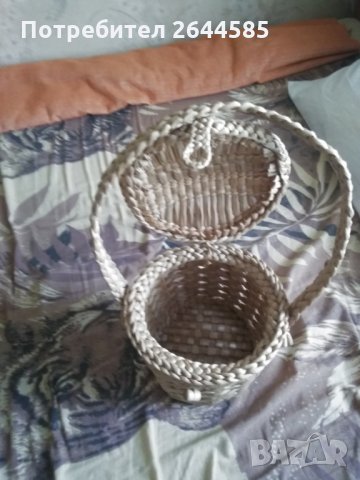 Плетено кошче диаметър една педя с дръжка и капак, снимка 2 - Декорация за дома - 32735628