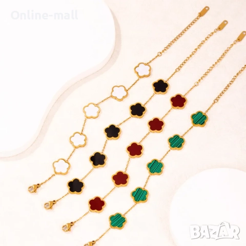 Гривна с детелини Van Cleef, Гривна Alhambra детелина от стомана, снимка 9 - Гривни - 52324589