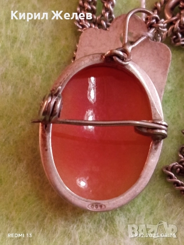 Сребърен авторски медальон камея която може да се носи и като брошка 52526 , снимка 3 - Колиета, медальони, синджири - 52924897