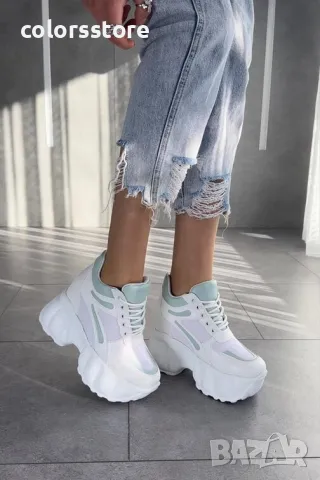 Кецове на платформа - бяло със светлозелено - PA90