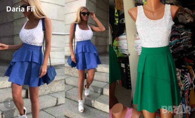 УНИКАЛНО КРАСИВА рокля с горна бяла дантелена част в ЗЕЛЕНО, снимка 1