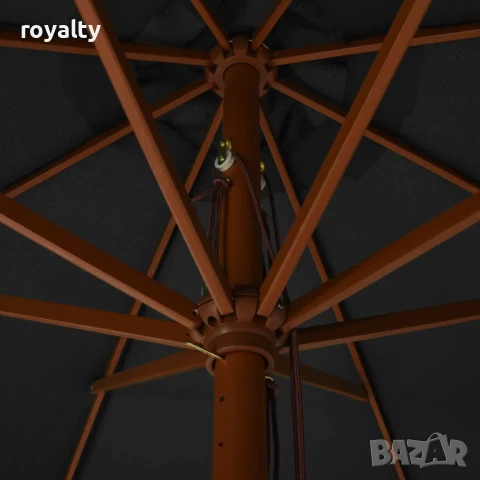 Градински чадър с дървен прът, снимка 4 - Градински мебели, декорация  - 50937472