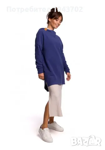 Дамски пуловер с качулка в цвят индиго B176 BE