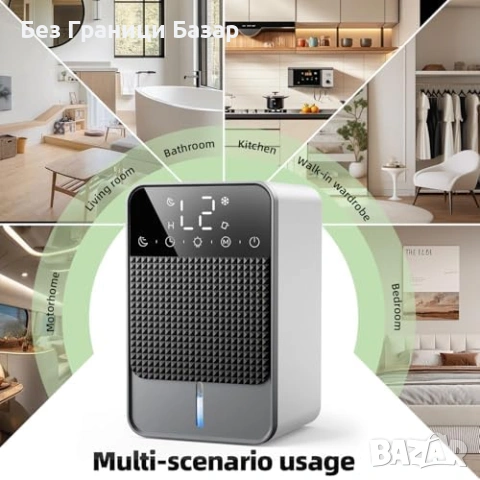 Нов Преносим влагоуловител 1.8L за баня и спалня 600ml/24H LED светлина, снимка 7 - Други стоки за дома - 53131877