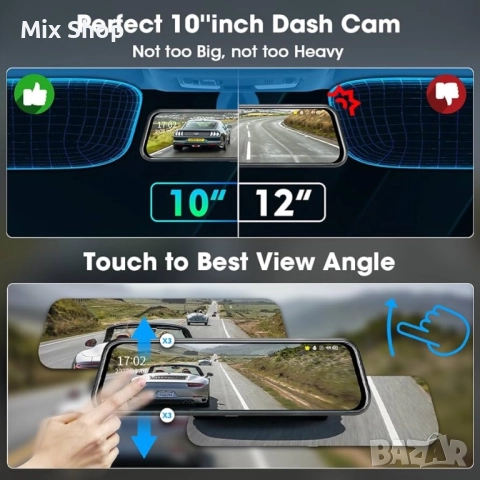 Jansite 10" Mirror Dash Cam Full Touch Screen, снимка 4 - Друга електроника - 51917938