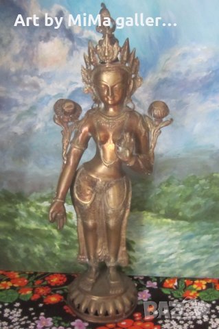 53 см голяма статуетка пластика фигура метал Богиня с ваджра, снимка 2 - Антикварни и старинни предмети - 33492892