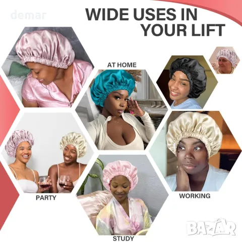 Necole 22 Momme 100% Mulberry Double Silk копринено боне за сън, черно, 25 x 20 x 1,6 см, снимка 6 - Други стоки за дома - 49288216