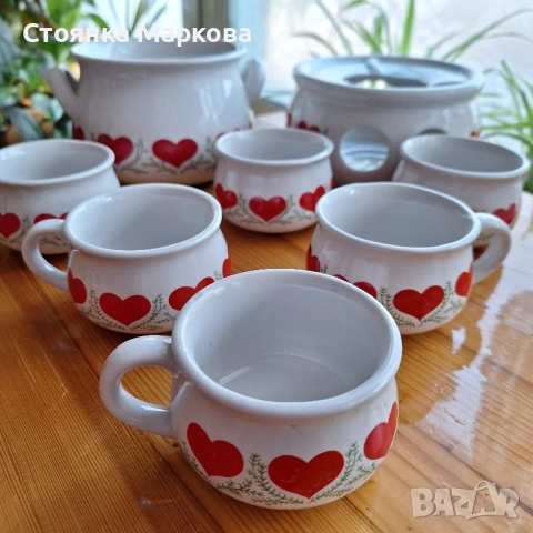 Керамичен комплект с нарисувани сърца, снимка 8 - Сервизи - 52637048
